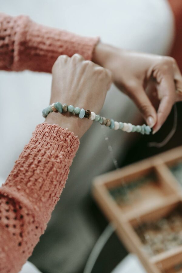 Anonymous woman with handmade bracelet